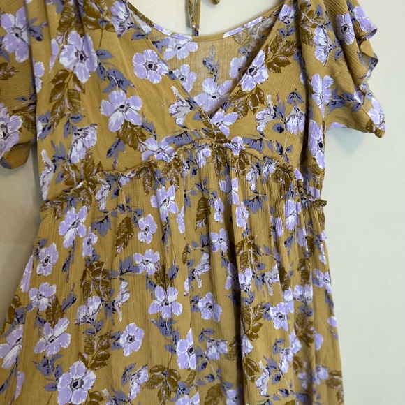 Hommage Los Angeles Mustard Yellow Floral Print Cold Shoulder Dress - Picture 4 of 12